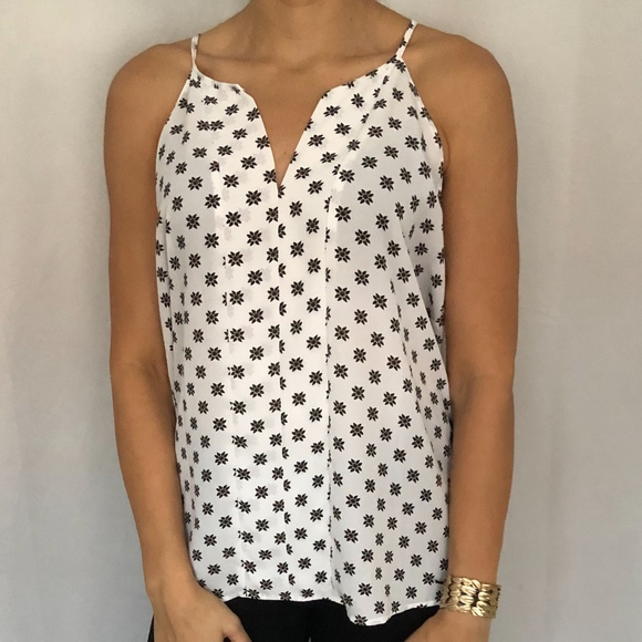 LOFT Tops - FINAL LOFT Sz L EUC Black White Floral Cami